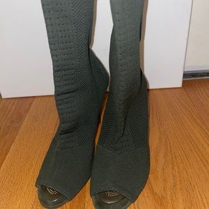 Green Peep Toe Sock Bootie